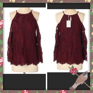 NWT Cold shoulder long sleeve lace top